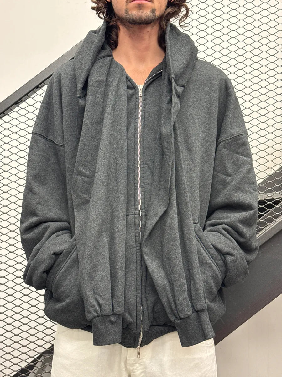 AW2024 Balenciaga Grey Extra Sleeve Oversized Zip-Up Hoodie ACOlgUKZ 1