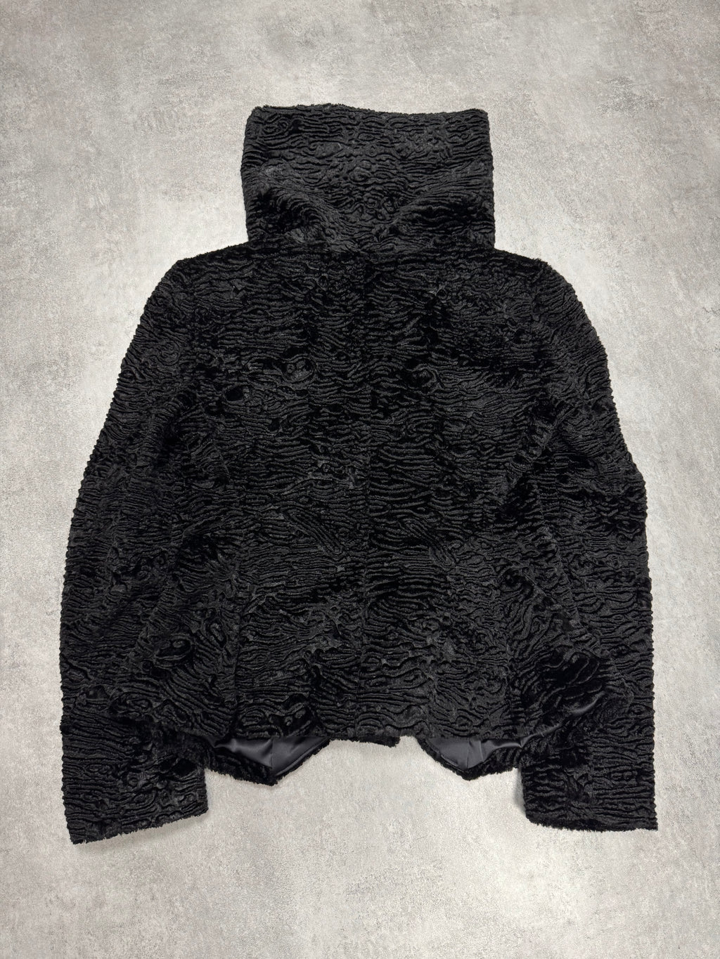 2000s Giorgio Armani Astrakan Sheep Fur Hight Neck Jacket