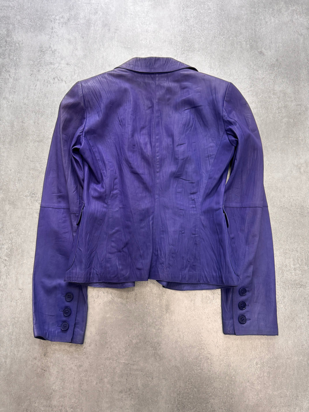 SS2005 Emporio Armani Purple Pleats Leather Buttoned Jacket