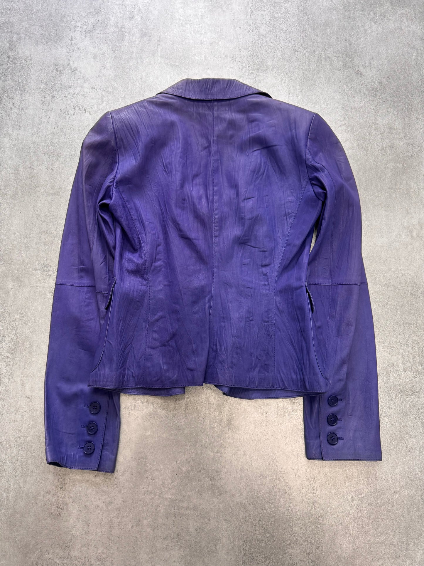 SS2005 Emporio Armani Purple Pleats Leather Buttoned Jacket (XS)