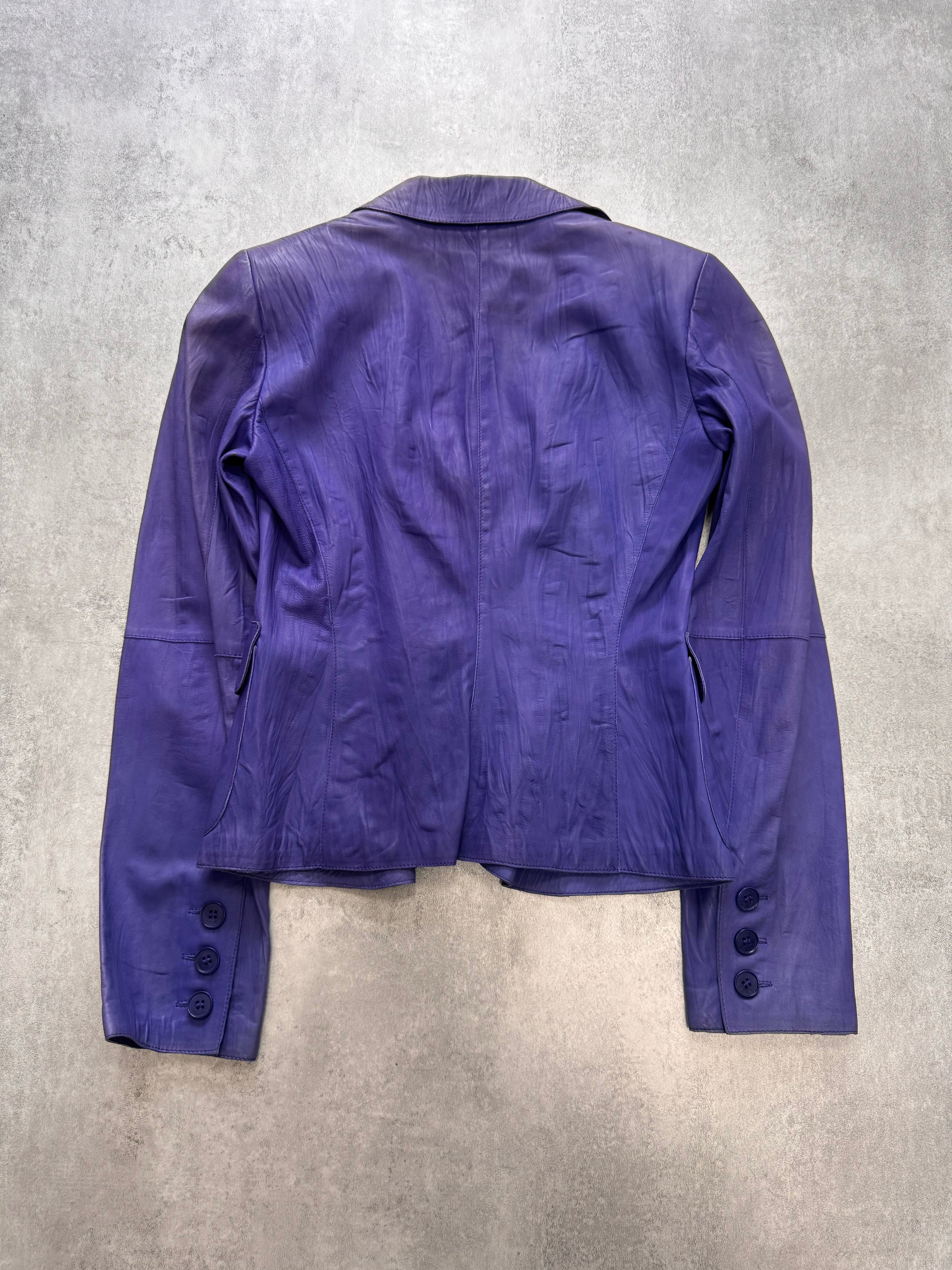 SS2005 Emporio Armani Purple Pleats Leather Buttoned Jacket