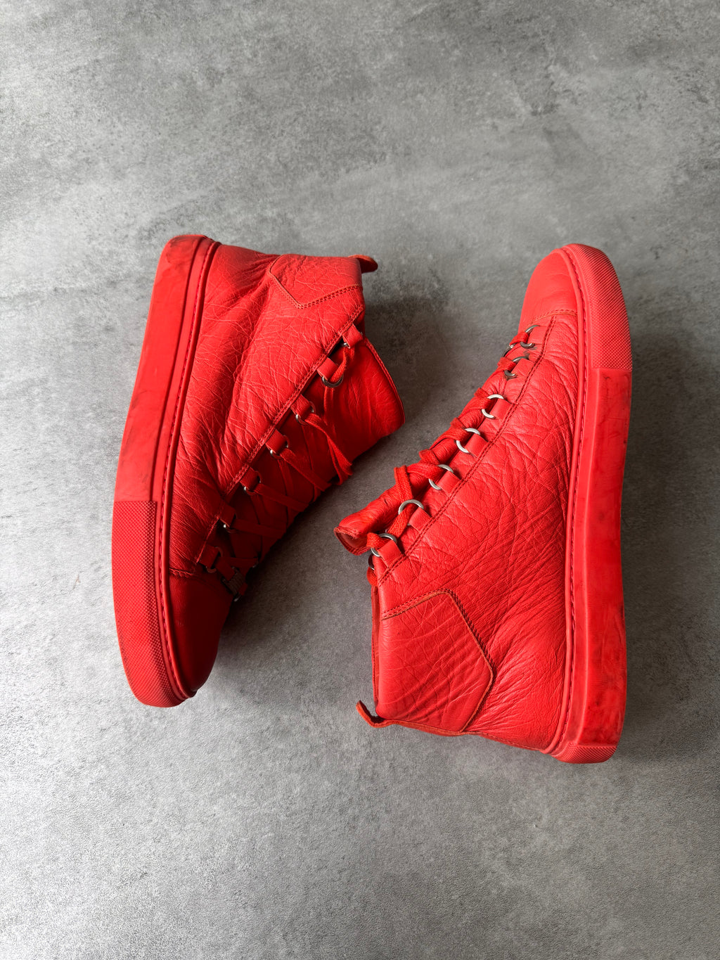 Balenciaga Arena High Red Cracked Leather Sneakers