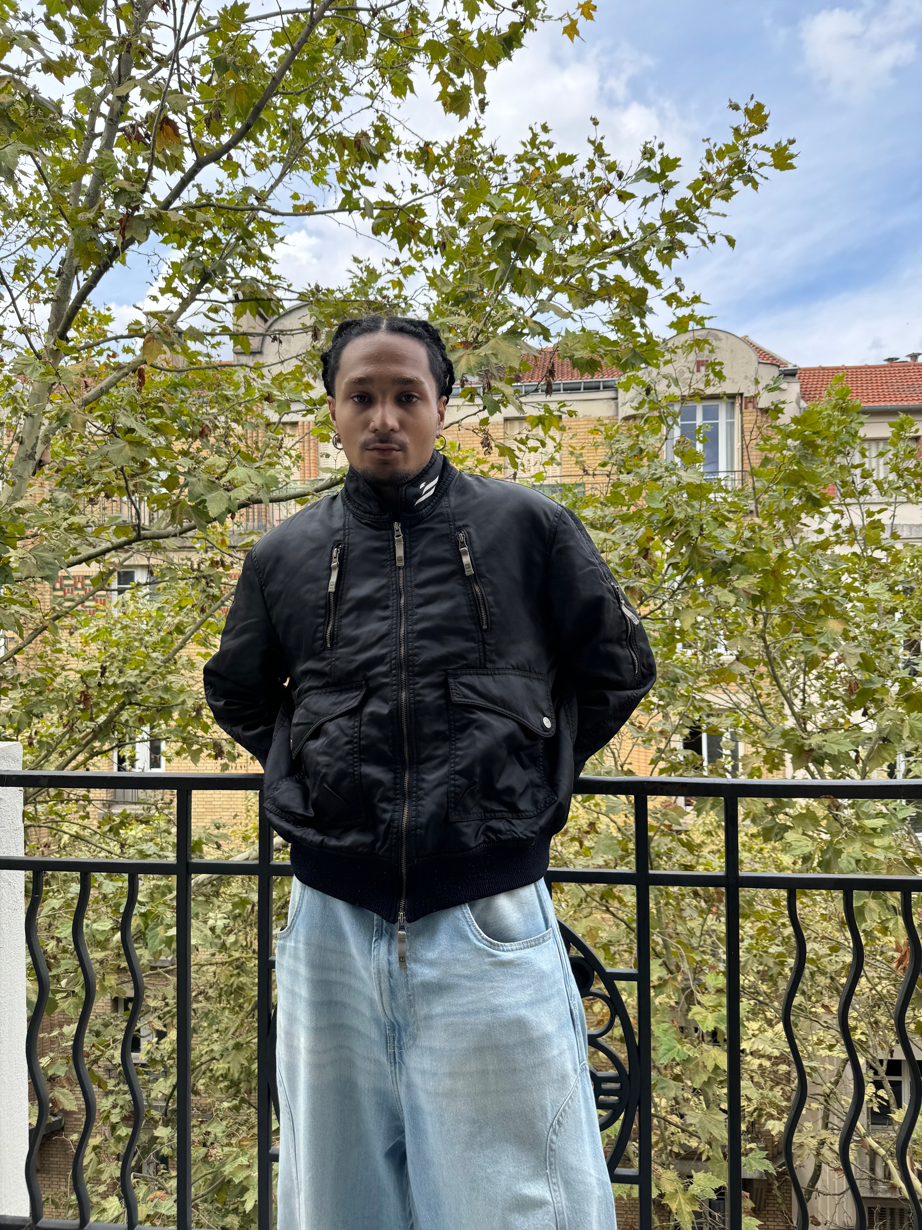 2000s Armani Black Washed Drift Bomber Jacket