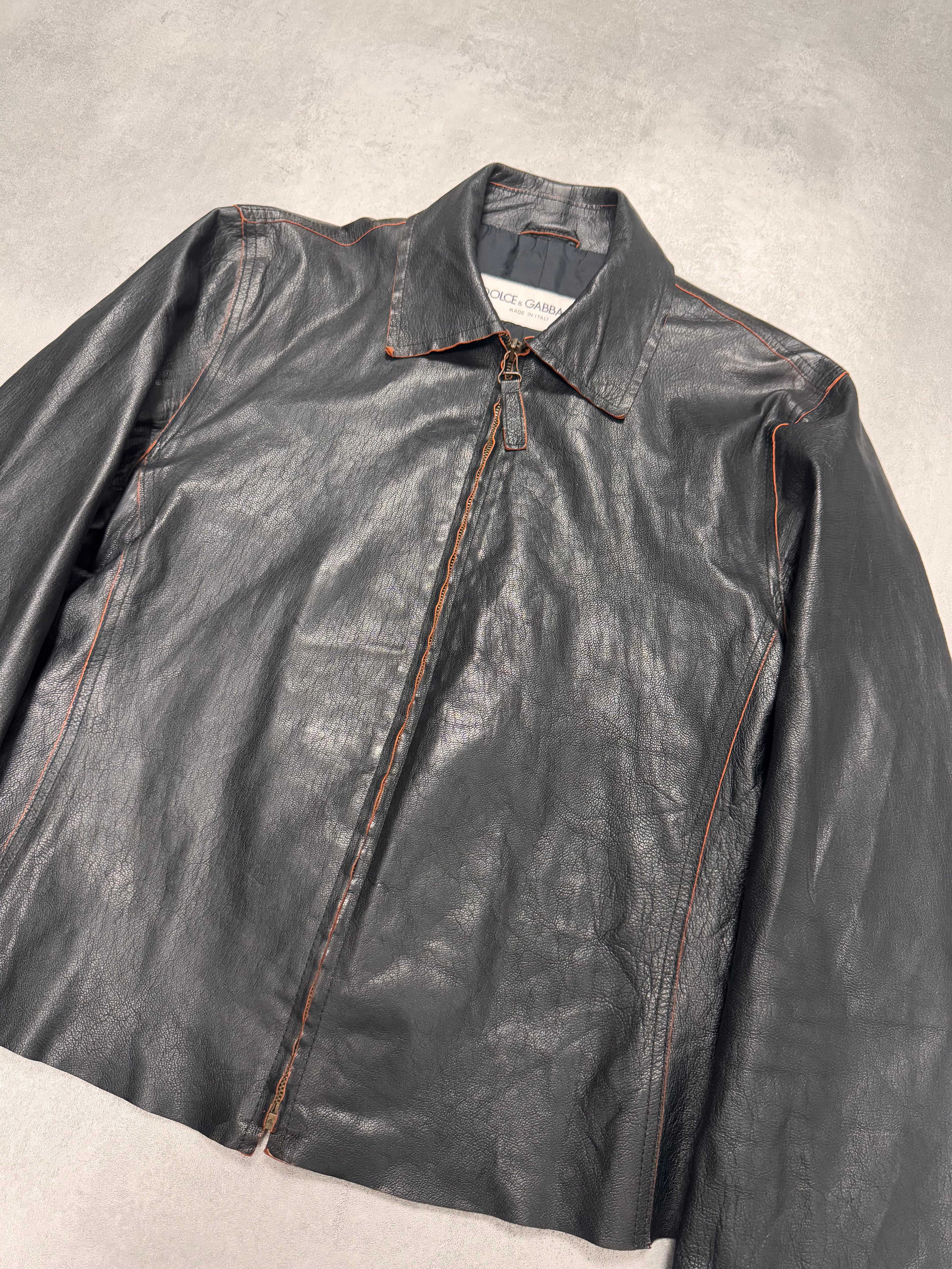 1990s Dolce & Gabbana Black Leather Orange Suede Jacket