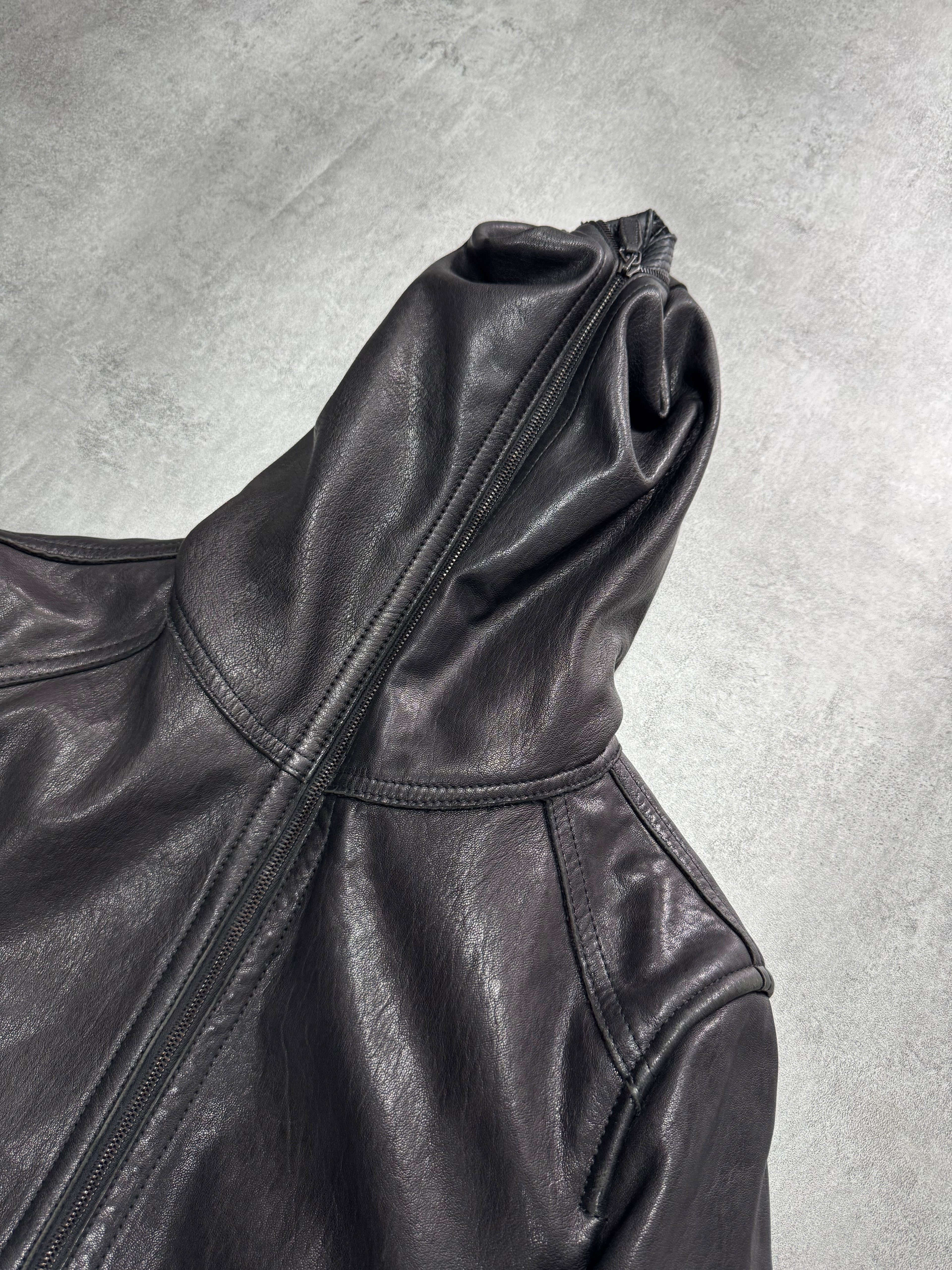 FW2012 Emporio Armani Full Zip Black Leather Long Jacket