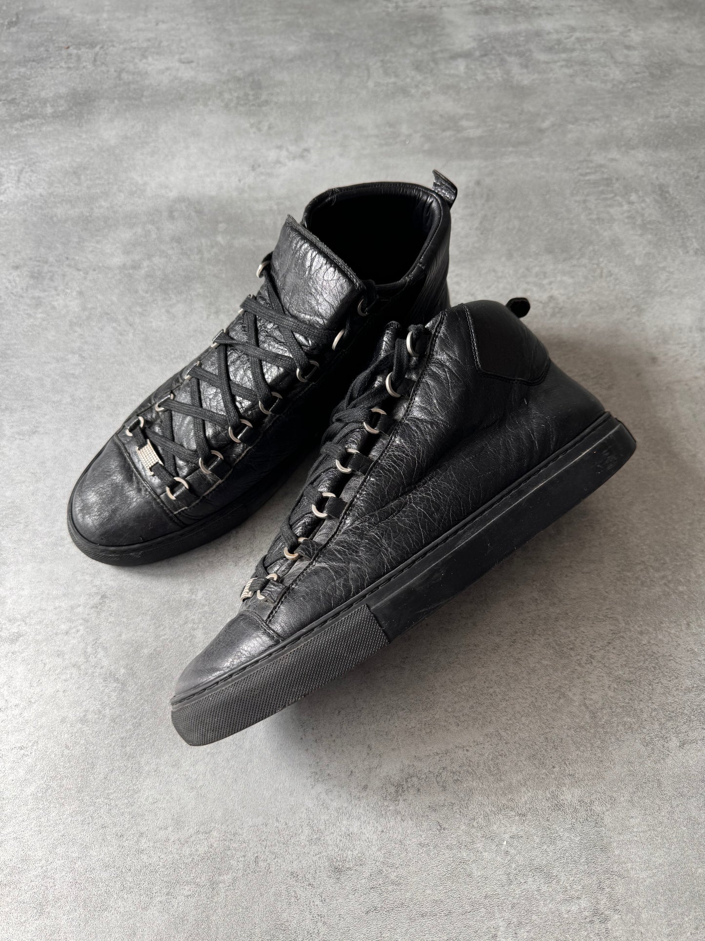 Balenciaga Arena High Black Cracked Leather Sneakers (45eu/us11)