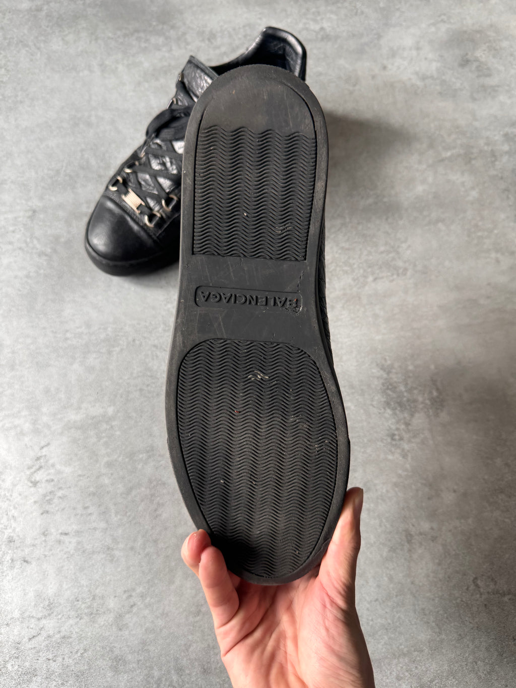Balenciaga Arena Low Black Cracked Leather Sneakers
