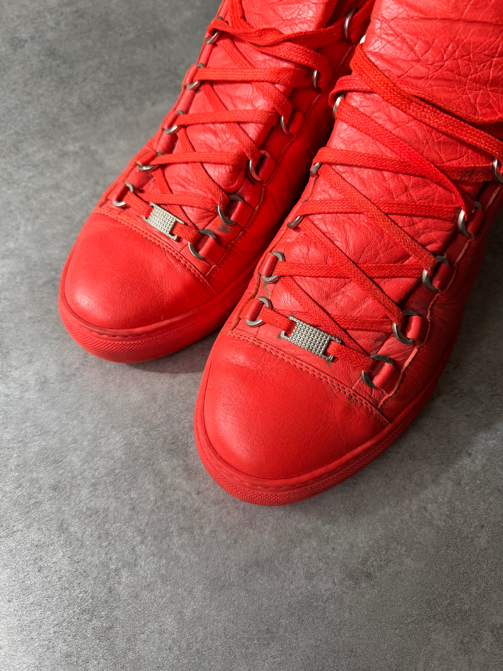 Balenciaga Arena High Red Cracked Leather Sneakers