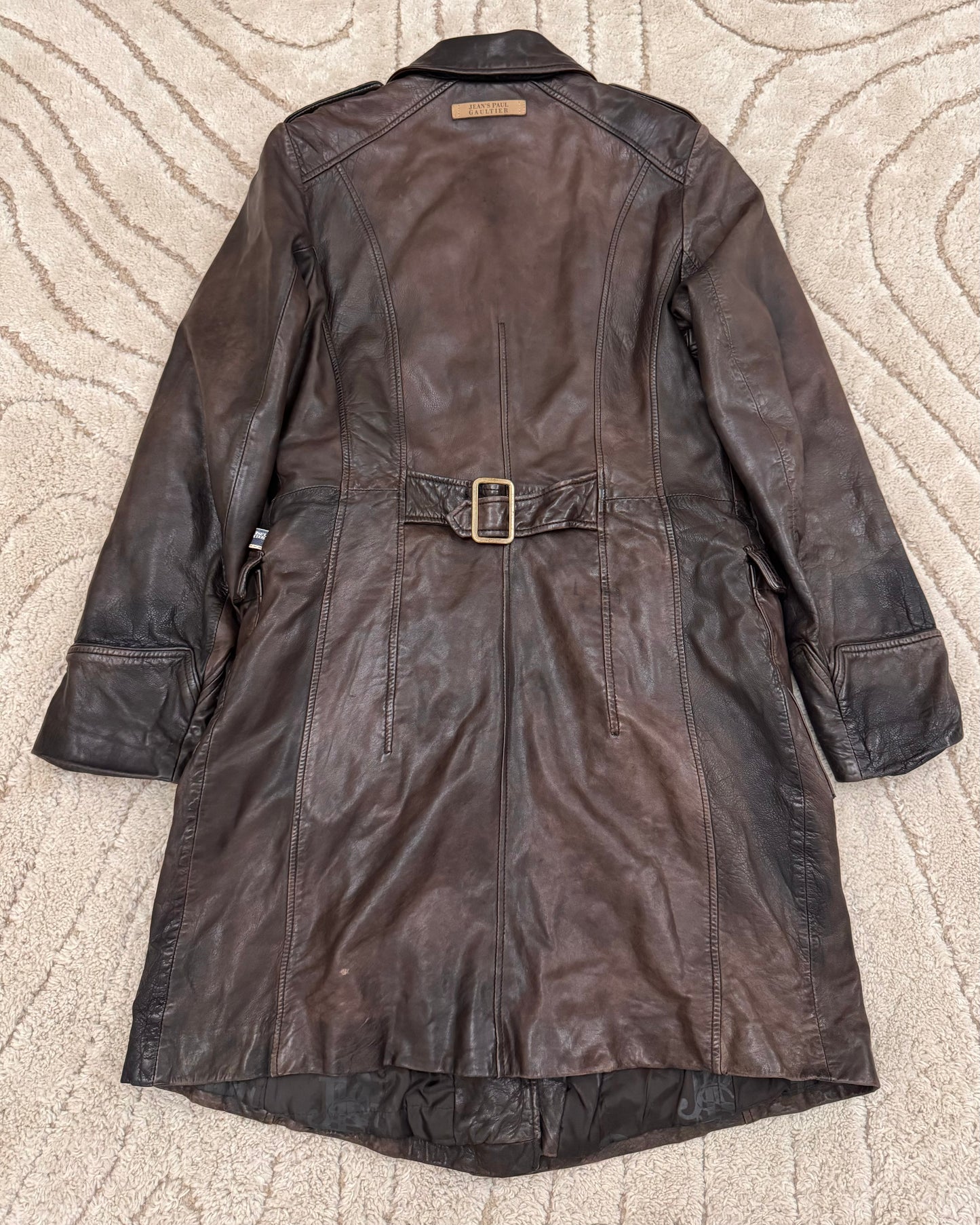 2000 年代 Jean Paul Gaultier 军装褪色皮革风衣（S/M）