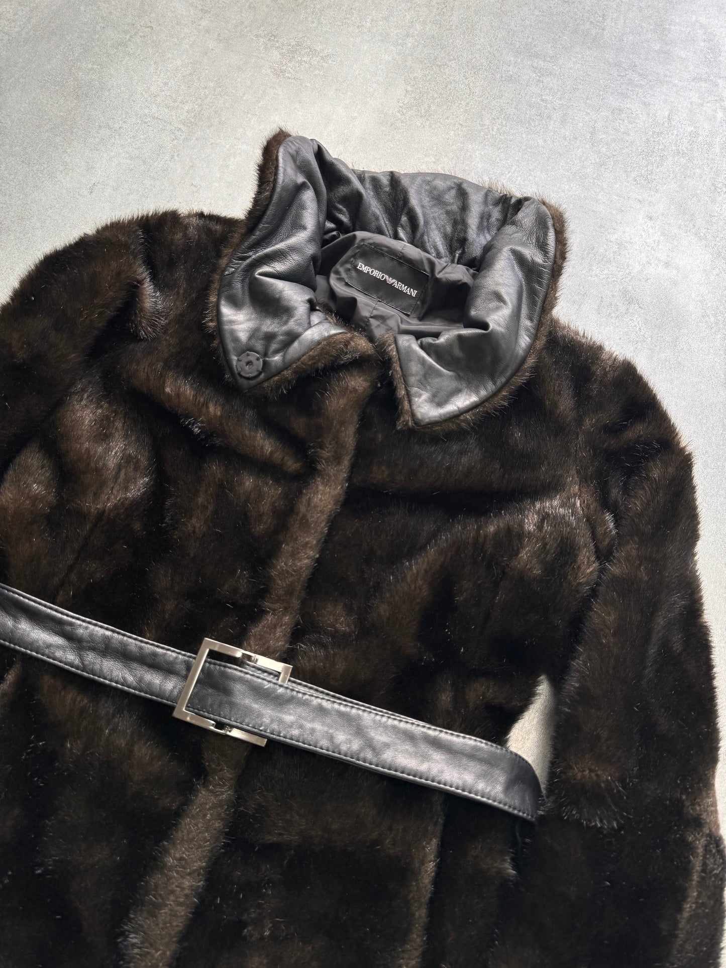 FW2011 Emporio Armani Faux-Fur Belted Long Coat (XS)