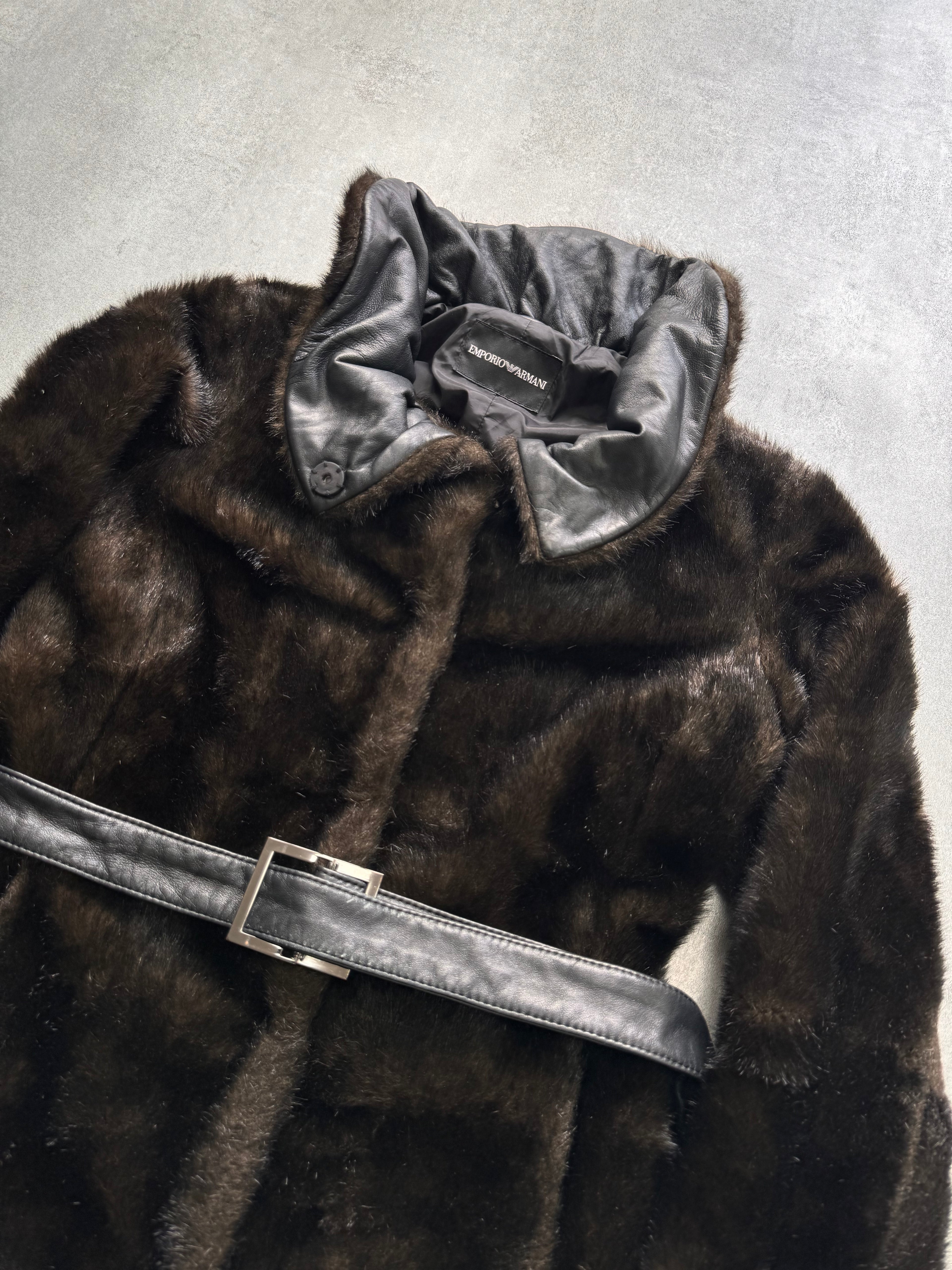 FW2011 Emporio Armani Faux-Fur Belted Long Coat
