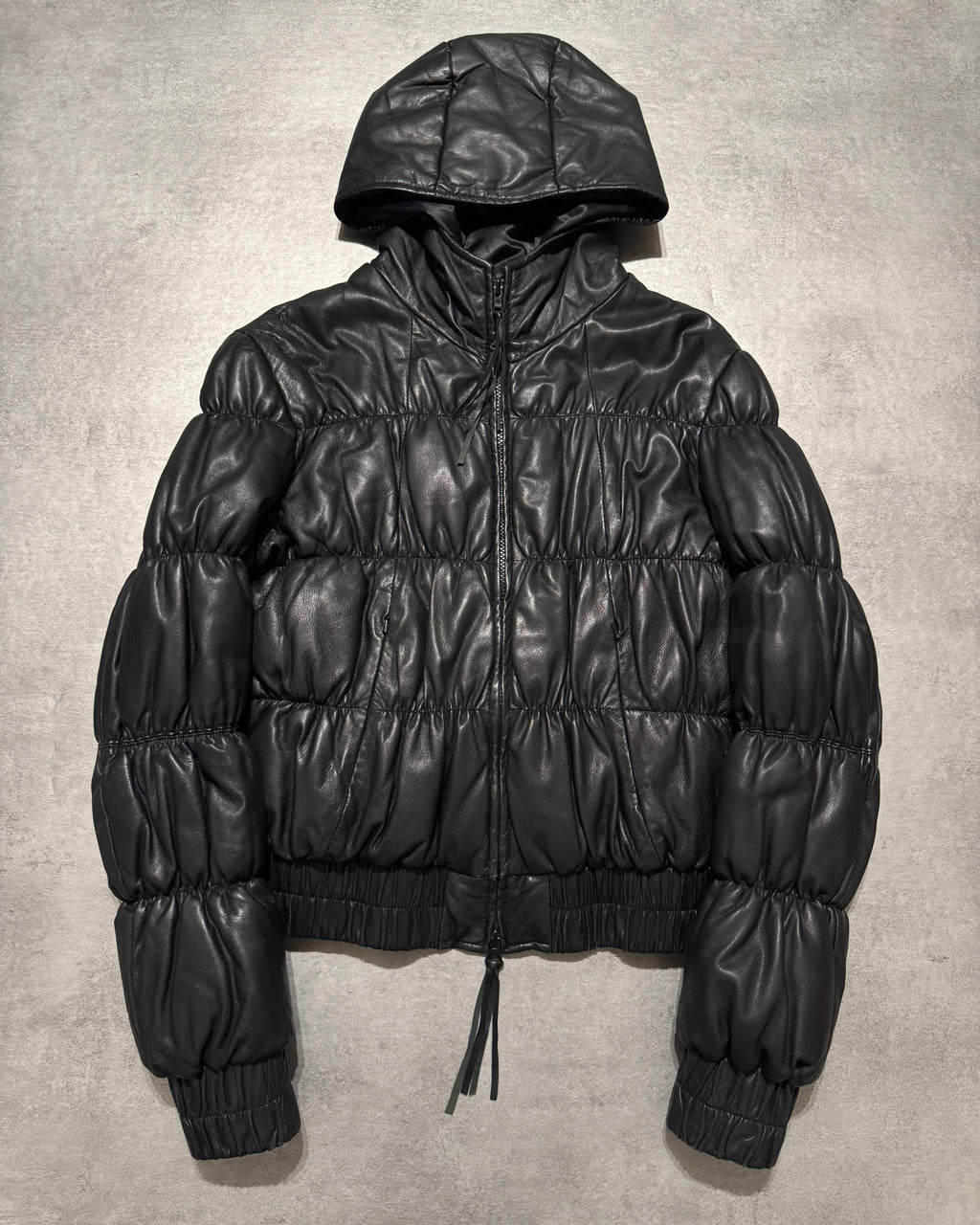 2000s Armani Pleats Black Leather Jacket