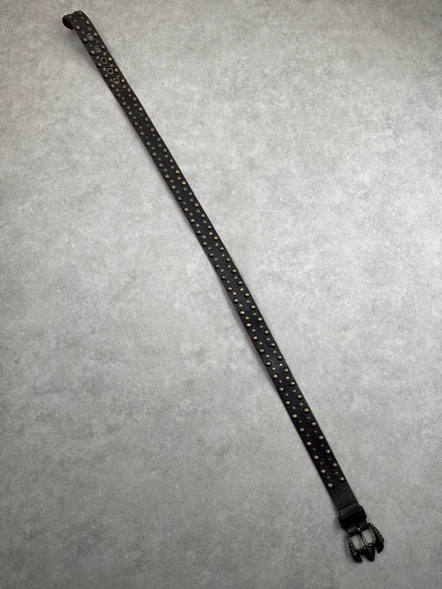 2000s Cavalli Dark Brown Leather Studded Claw-Buckle Belt AFDWOSOc 8