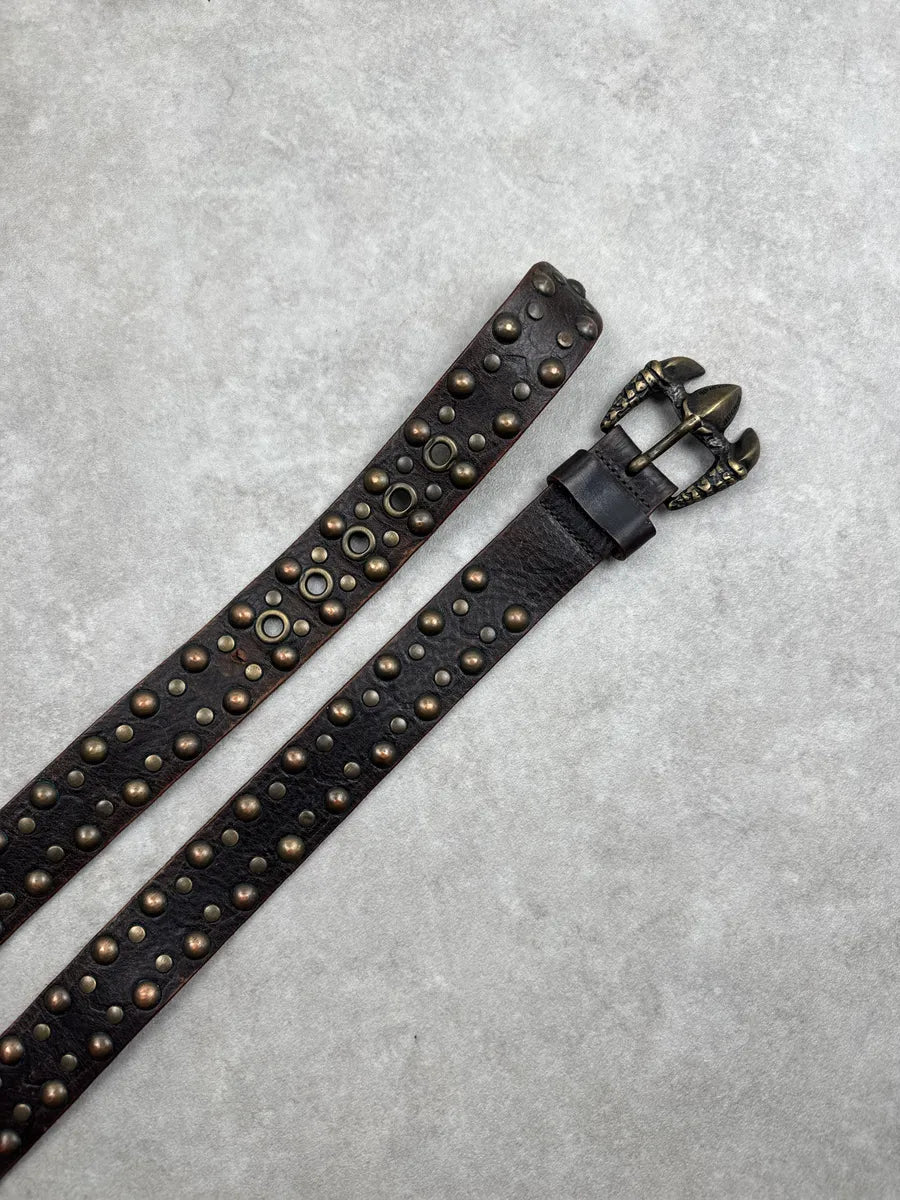 2000s Cavalli Dark Brown Leather Studded Claw-Buckle Belt AFDWOSOc 3