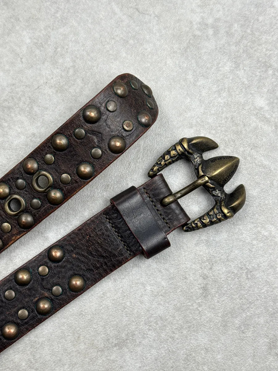 2000s Cavalli Dark Brown Leather Studded Claw-Buckle Belt AFDWOSOc 4