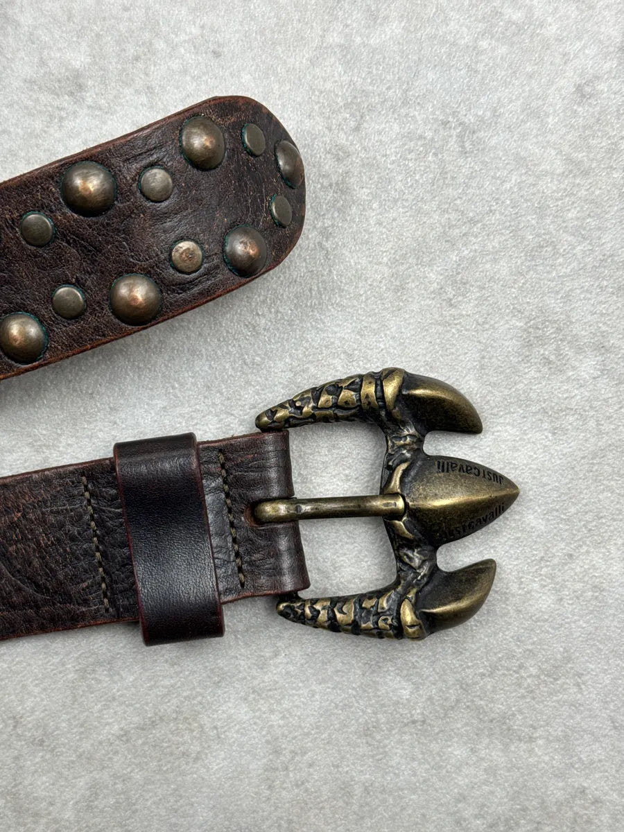 2000s Cavalli Dark Brown Leather Studded Claw-Buckle Belt AFDWOSOc 5