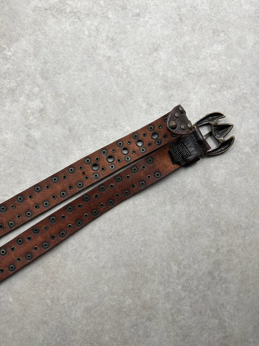 2000s Cavalli Dark Brown Leather Studded Claw-Buckle Belt AFDWOSOc 6
