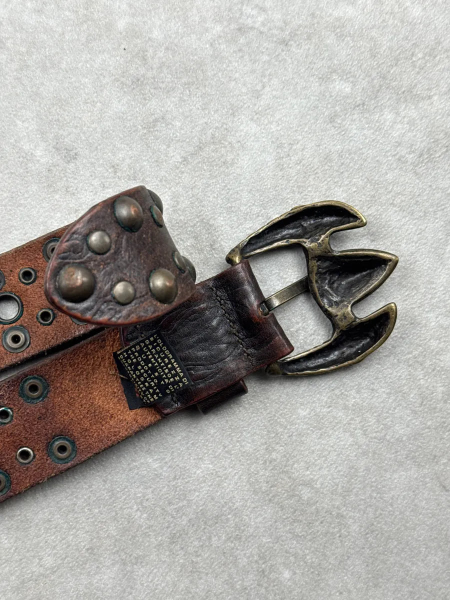 2000s Cavalli Dark Brown Leather Studded Claw-Buckle Belt AFDWOSOc 7