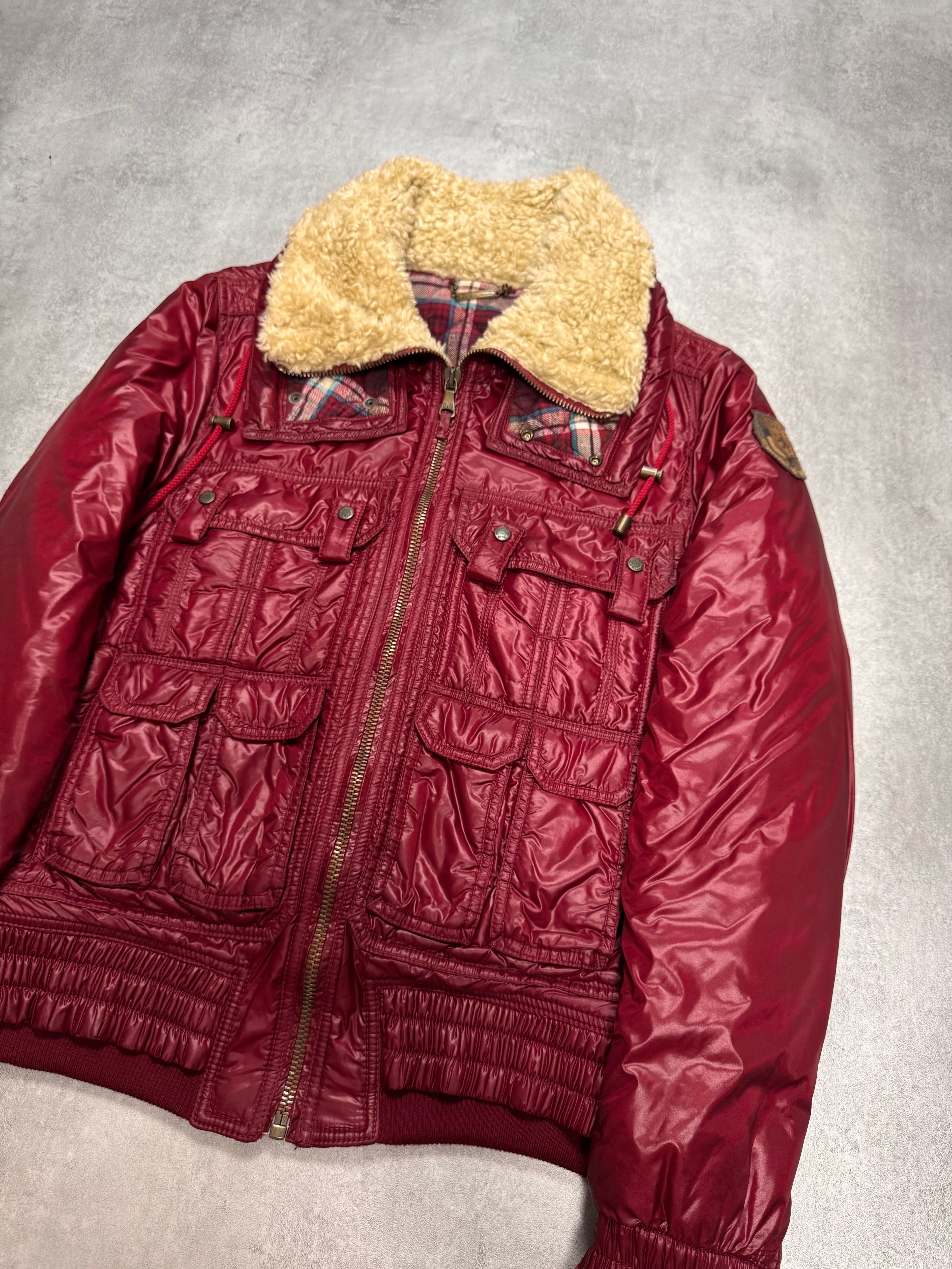 2000s Dolce & Gabbana Wine Burgundy Utility Cargo Puffer Jacket