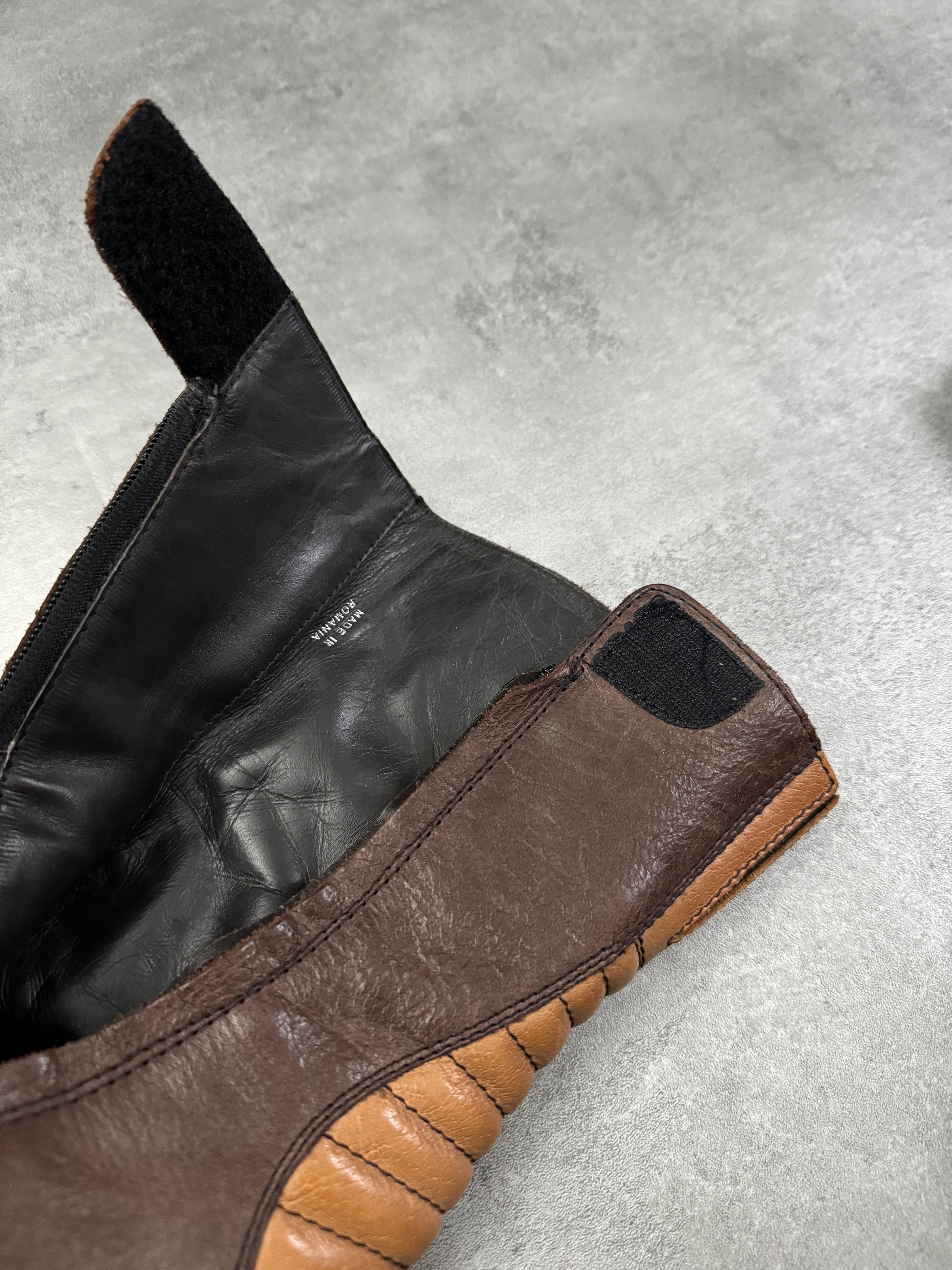 2000s Armani Brown Archive Biker Leather Boots (43) - 9