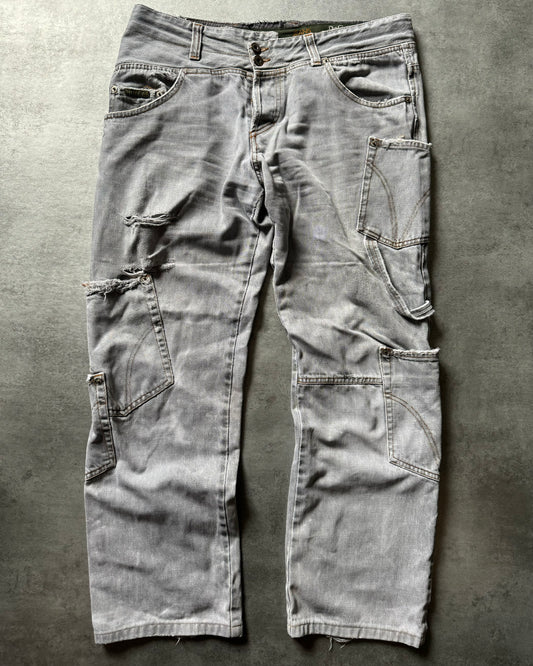 AW2003 Dolce & Gabbana Asymmetrical Grey Cargo Denim Jeans (L) - 1