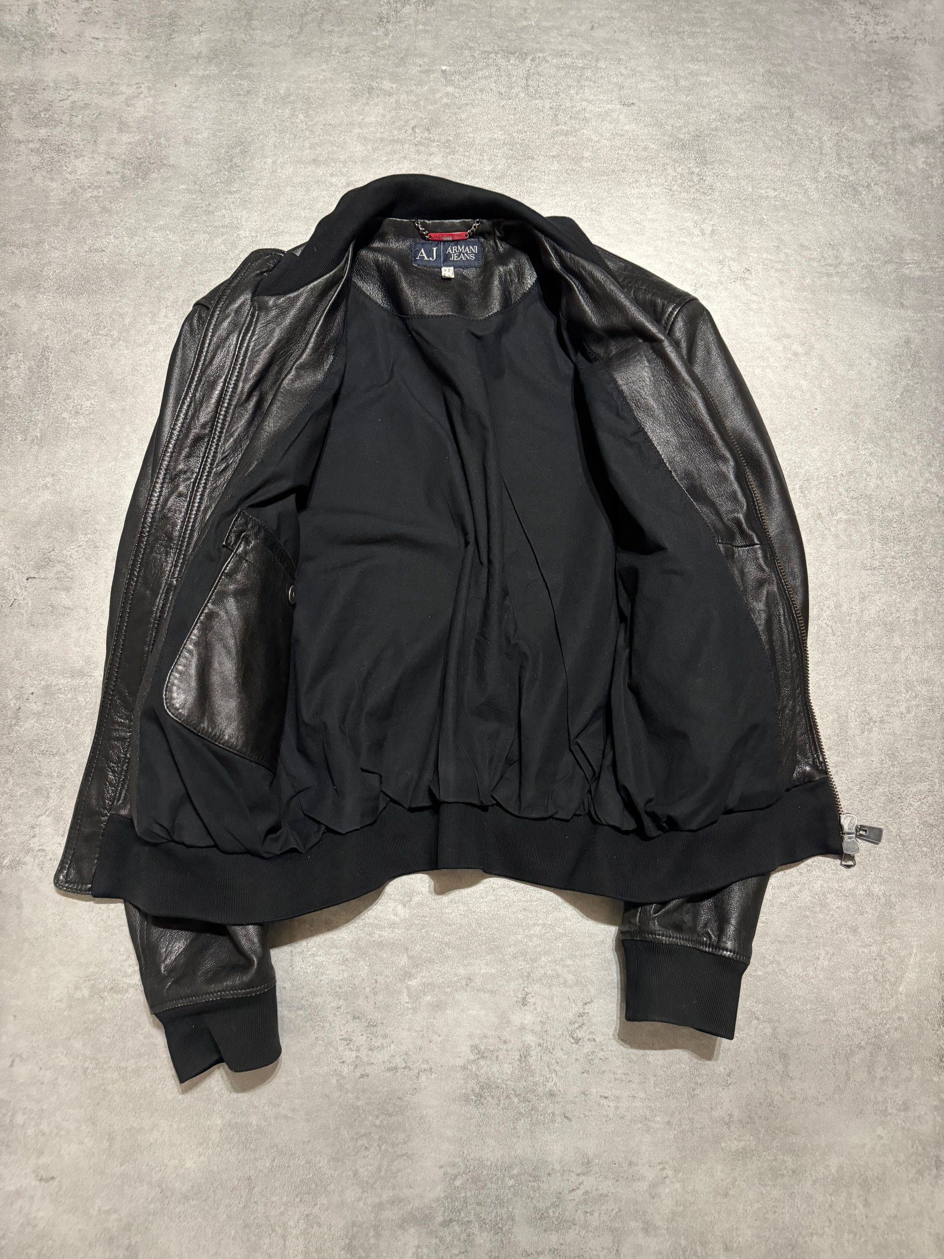 2000s Armani Black Utility Premium Biker Leather Jacket (L) - 8