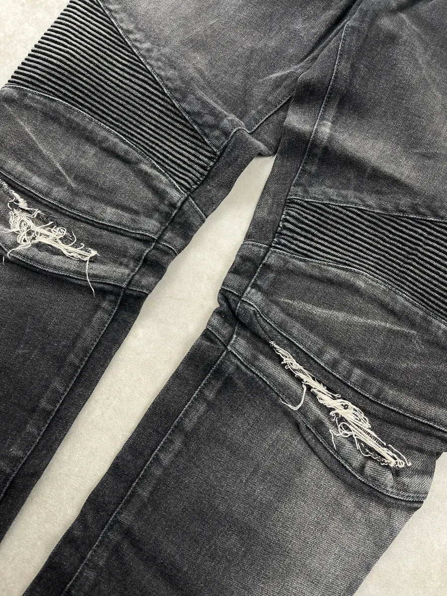 Balmain Biker Distressed Grey Denim Jeans AIVdgqwB 7