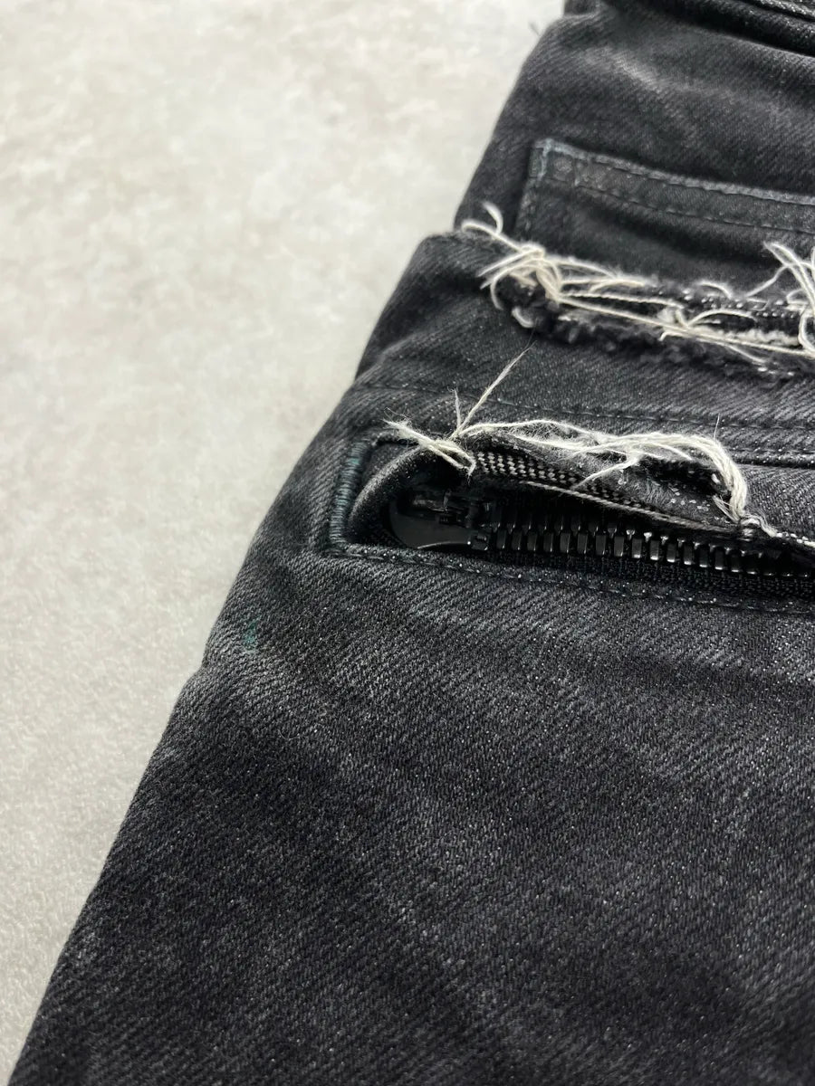 Balmain Biker Distressed Grey Denim Jeans AIVdgqwB 8