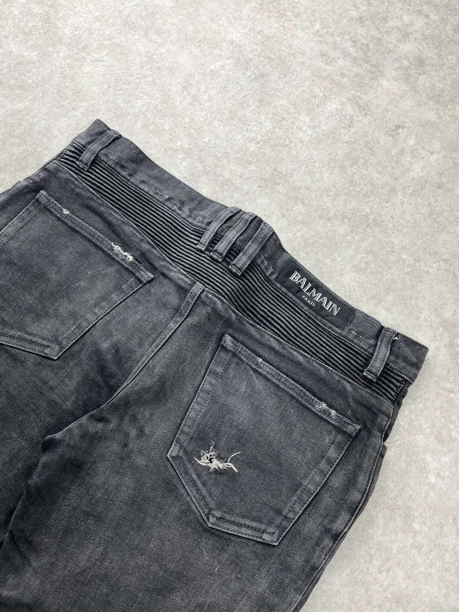 Balmain Biker Distressed Grey Denim Jeans AIVdgqwB 10
