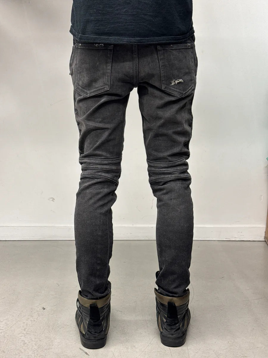 Balmain Biker Distressed Grey Denim Jeans AIVdgqwB 3
