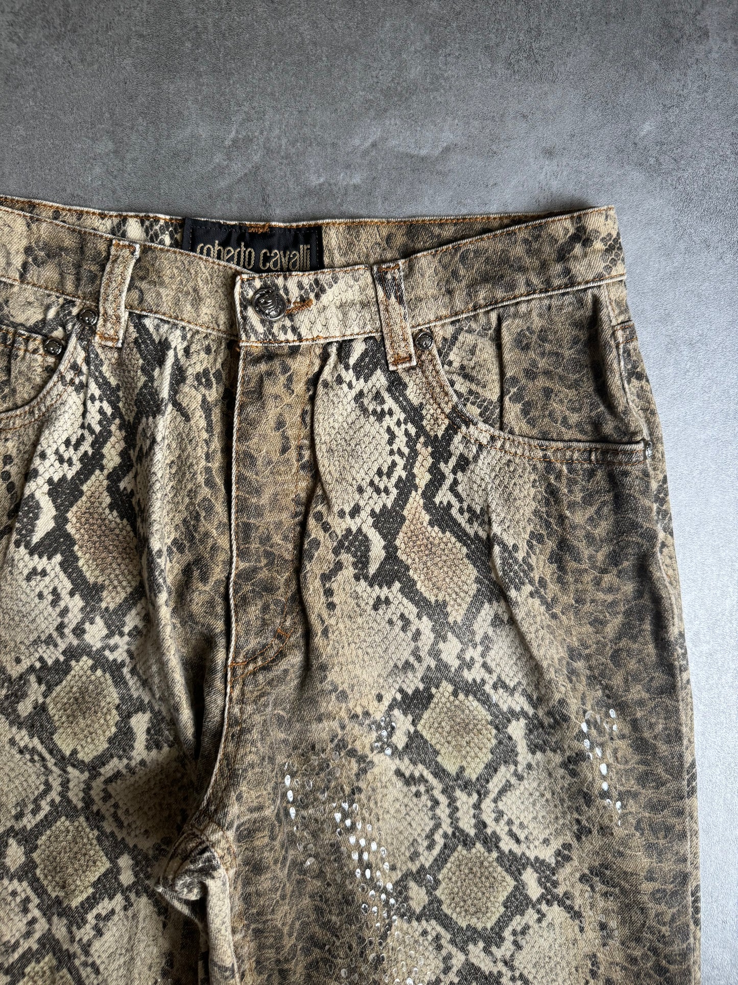 AW1999 Roberto Cavalli Snake Python Effect Gold Legend Pants (S) - 7