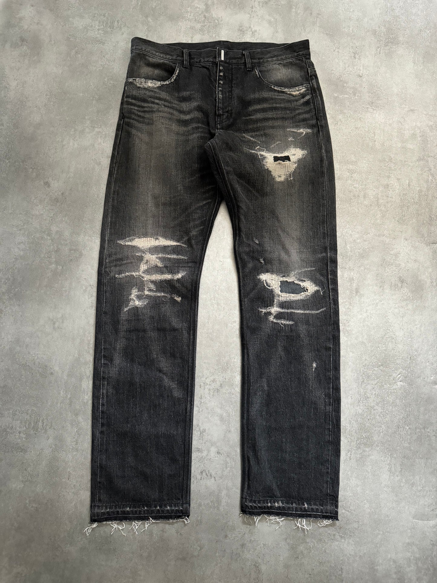 AW2023 Givenchy Distressed Grey Japanese Denim Jeans (L) - 6