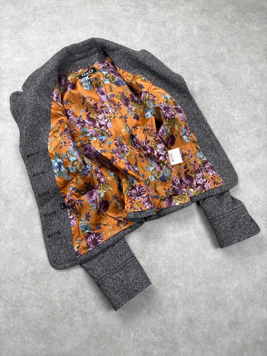 2000s Dolce & Gabbana Grey Tweed Classy Cropped Wool Blazer AUxQKuVQ 6