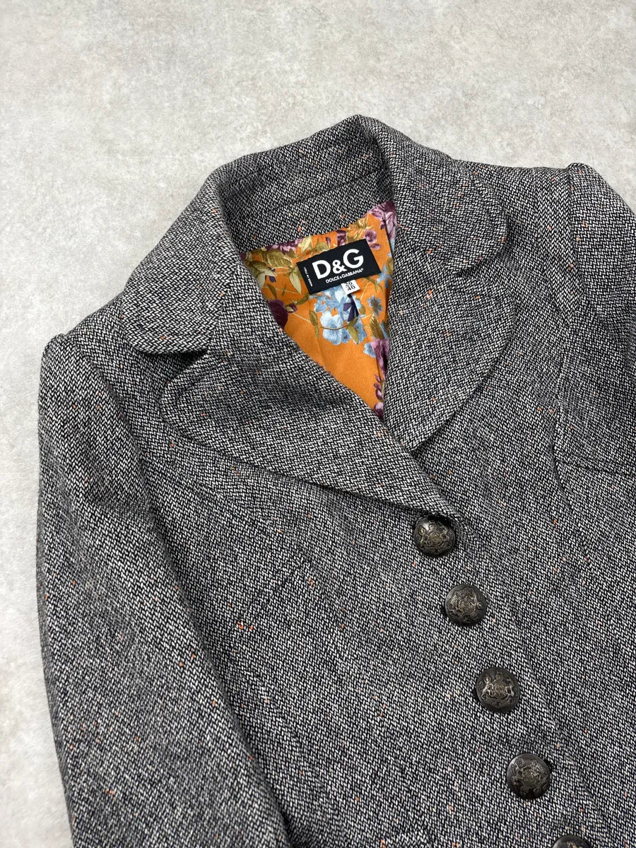 2000s Dolce & Gabbana Grey Tweed Classy Cropped Wool Blazer AUxQKuVQ 4
