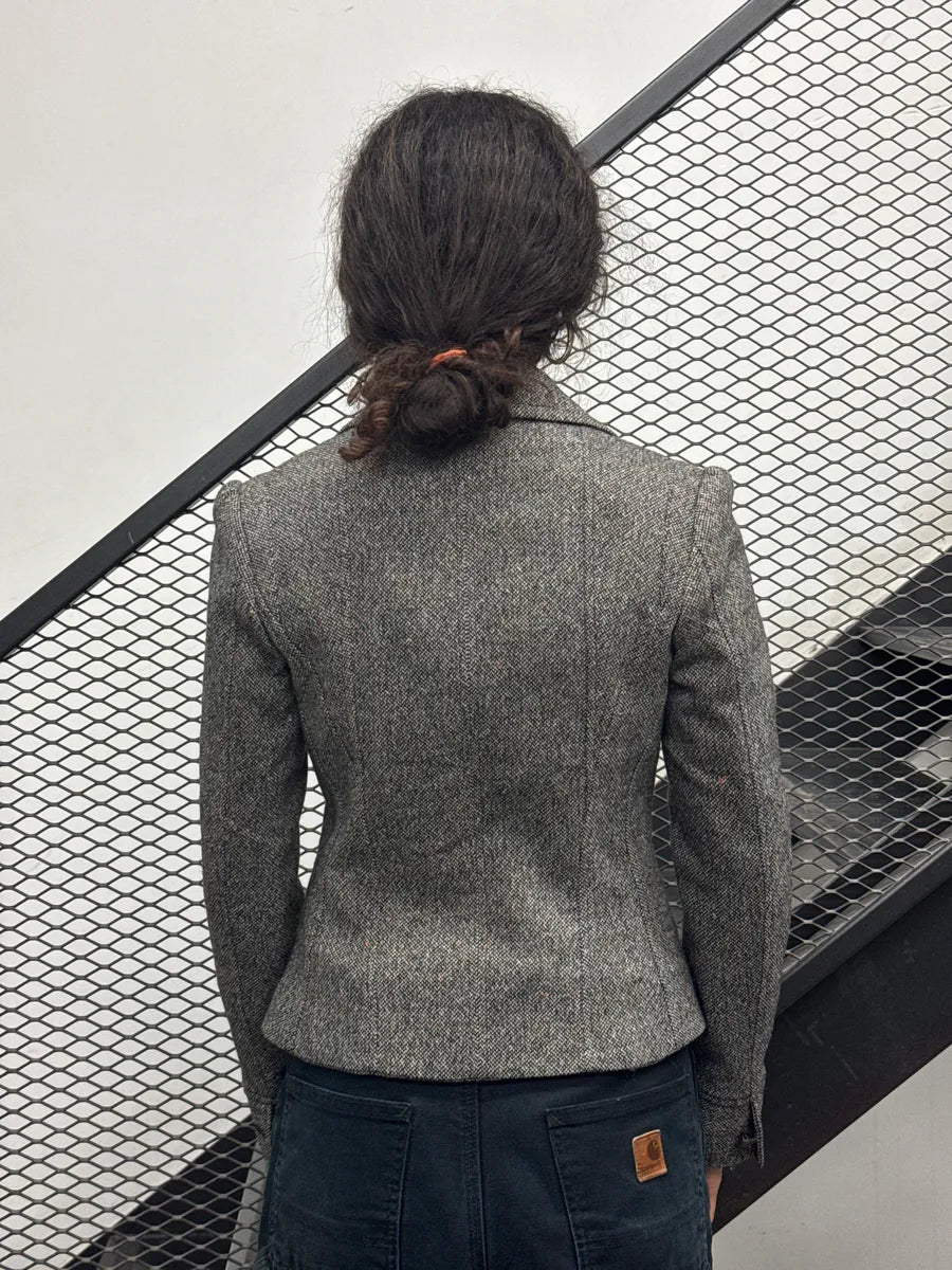 2000s Dolce & Gabbana Grey Tweed Classy Cropped Wool Blazer AUxQKuVQ 2
