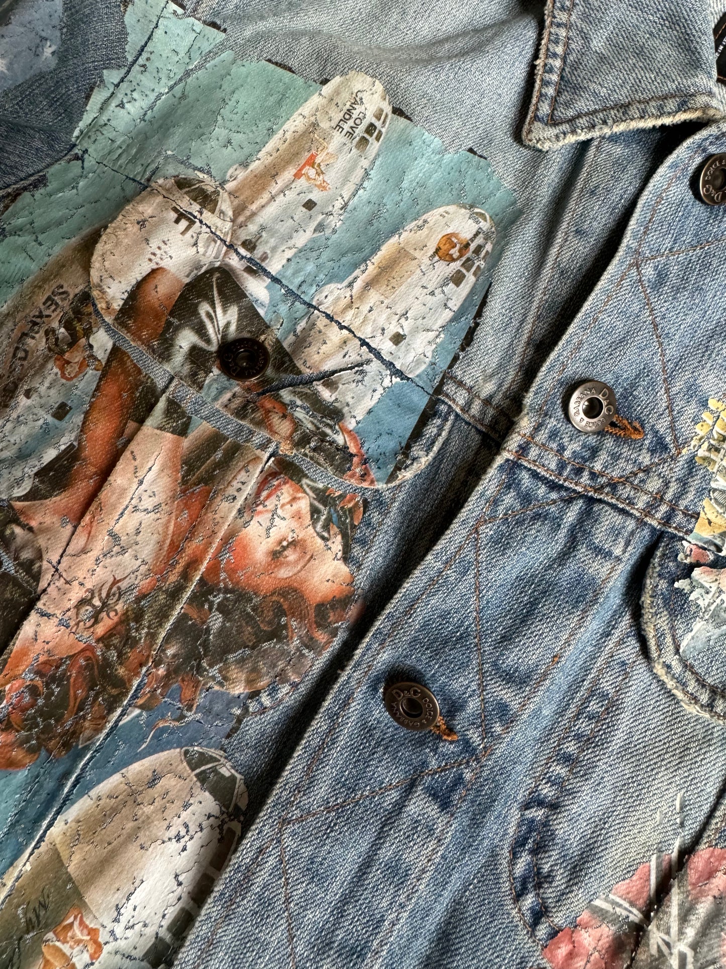 2000s Dolce & Gabbana Pin-Up Printed American Denim Jacket (M) - 6