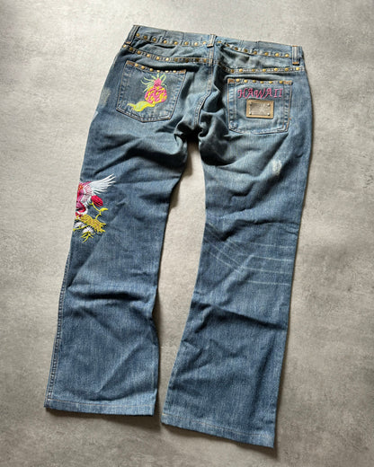 SS2006 Dolce & Gabbana Hawaii Embroideries Denim Jeans (S) - 4