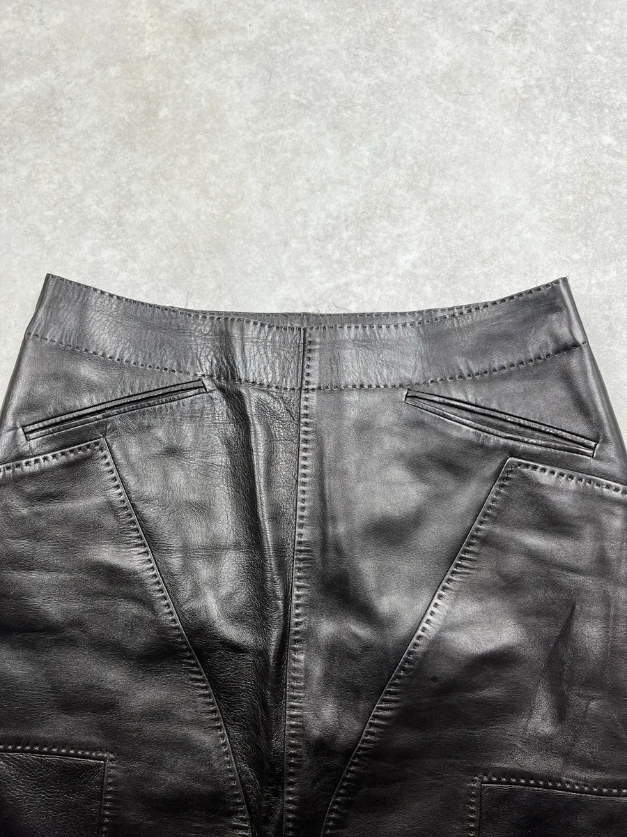 2000s Gucci Black Leather Paneled Topstitch Skirt by Tom Ford AdBvcKfU 5