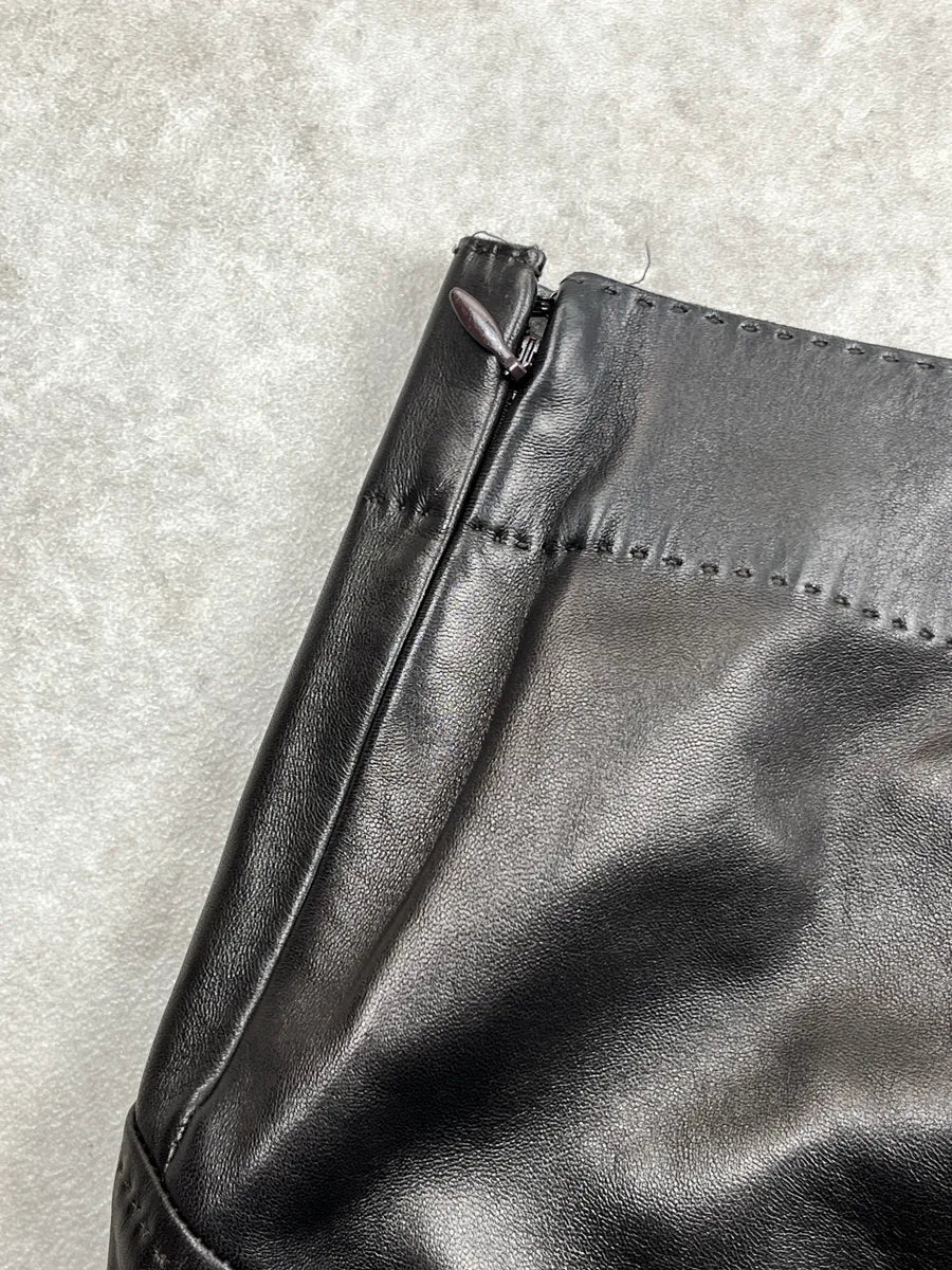 2000s Gucci Black Leather Paneled Topstitch Skirt by Tom Ford AdBvcKfU 9