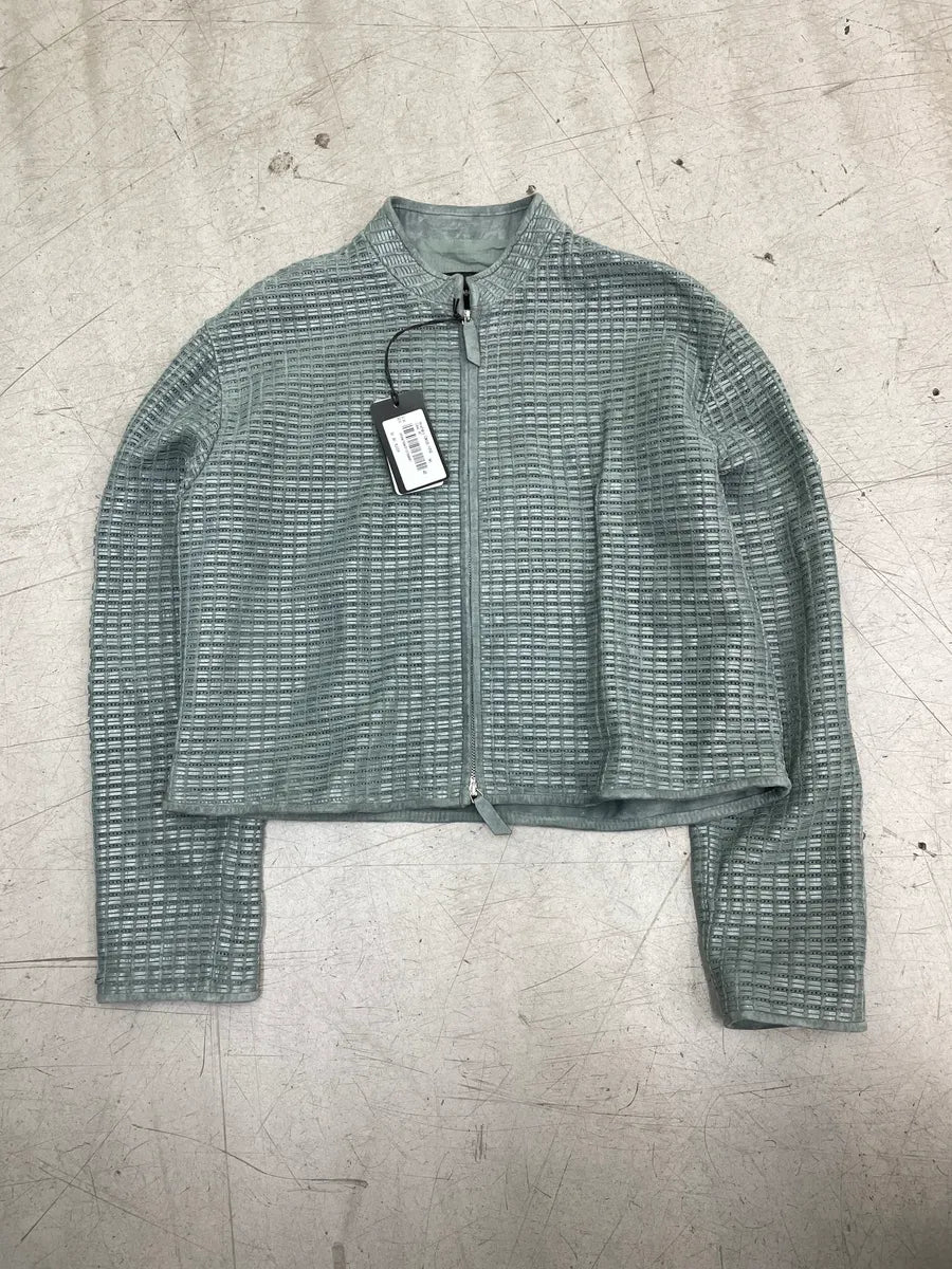 AW2023 Emporio Armani Light Green Geometric Textured Zip-Up Light Jacket AgRRYkUG 2