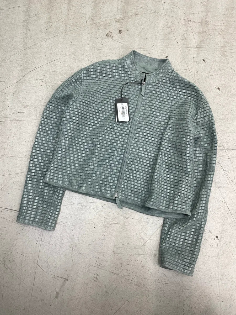 AW2023 Emporio Armani Light Green Geometric Textured Zip-Up Light Jacket AgRRYkUG 3