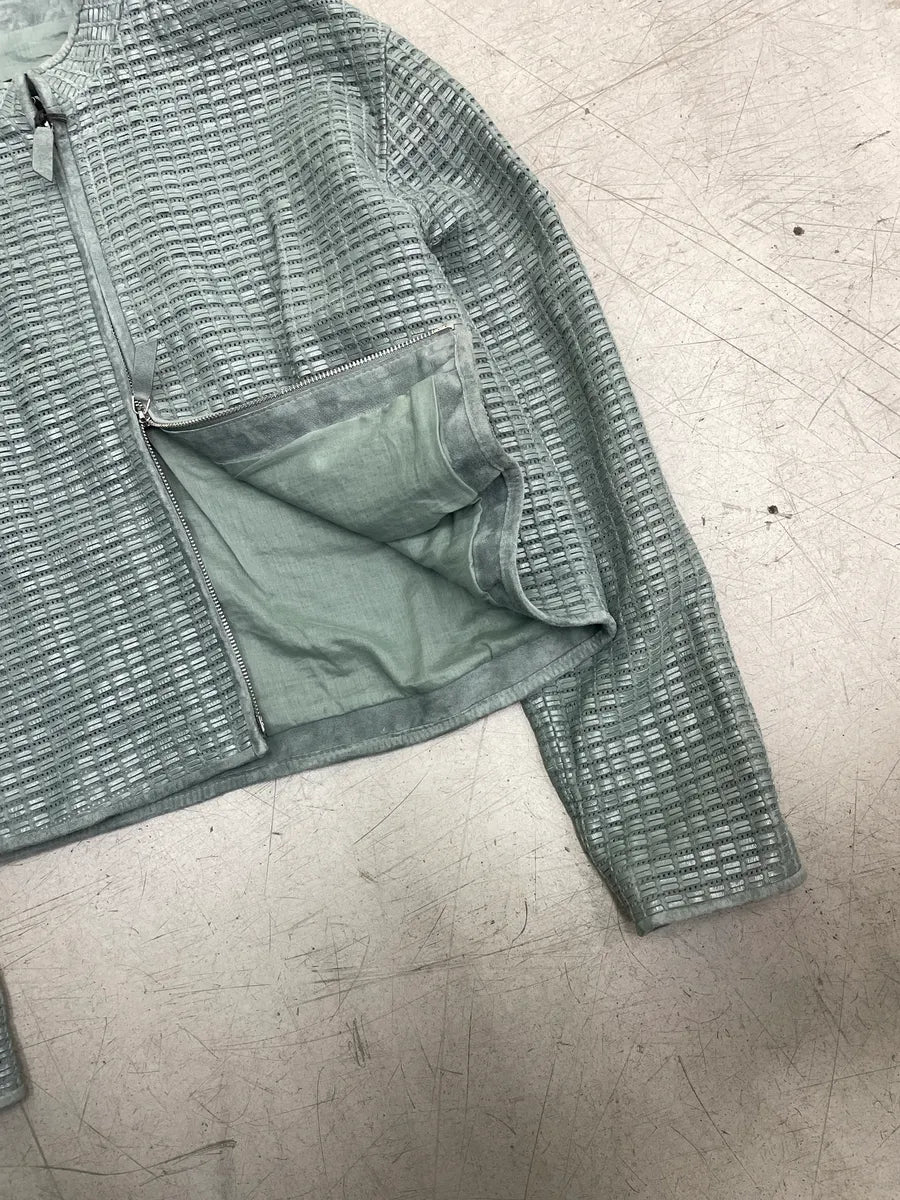 AW2023 Emporio Armani Light Green Geometric Textured Zip-Up Light Jacket AgRRYkUG 7