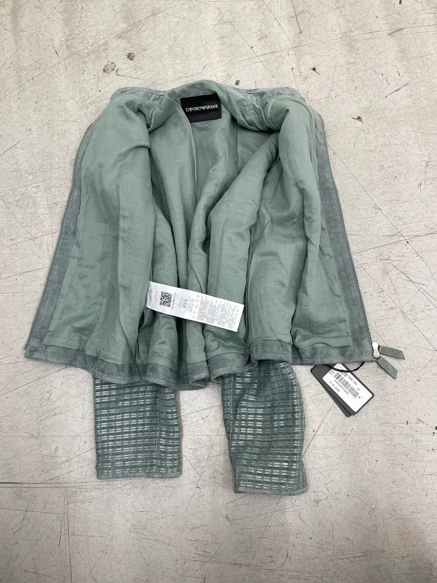 AW2023 Emporio Armani Light Green Geometric Textured Zip-Up Light Jacket AgRRYkUG 8