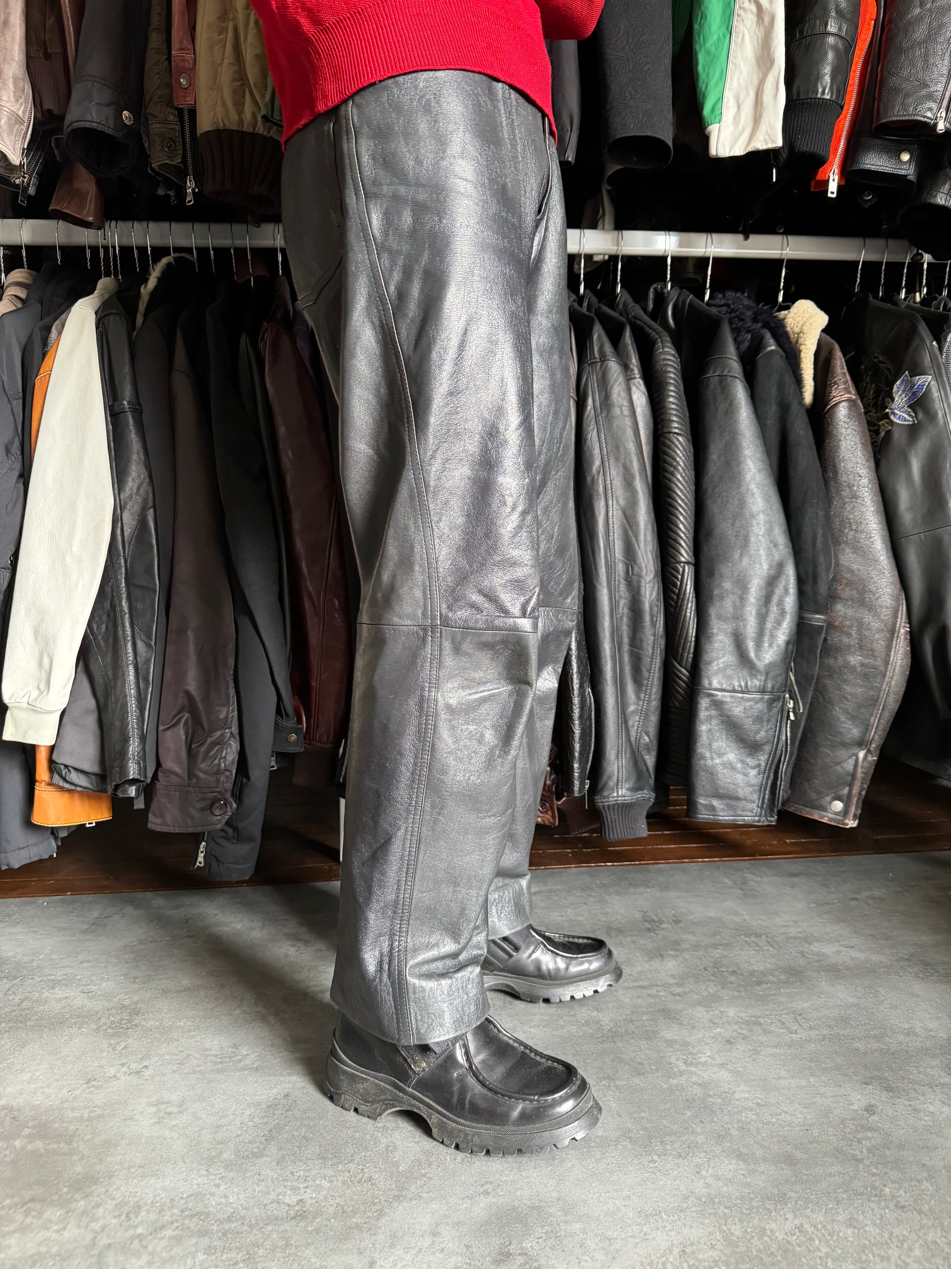 1980s Giorgio Armani Black Leather Robust Pants (S) - 5