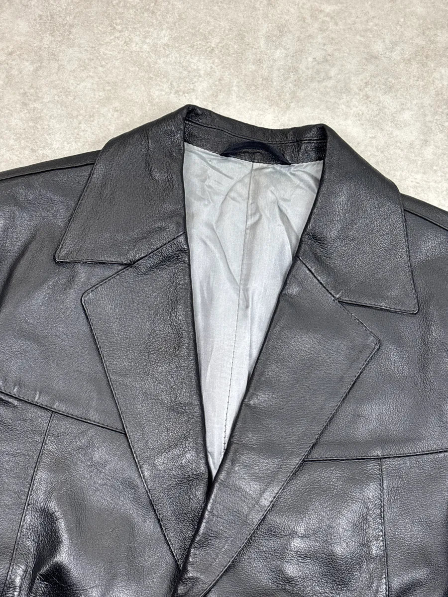 1990s Alexander McQueen Black Leather Wide Lapel Blazer Jacket AlbPRILi 5