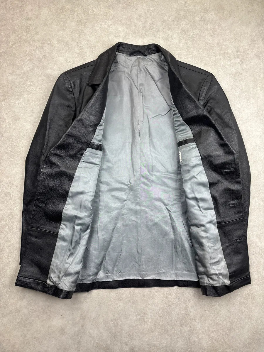 1990s Alexander McQueen Black Leather Wide Lapel Blazer Jacket AlbPRILi 3