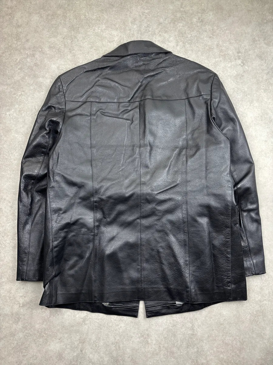 1990s Alexander McQueen Black Leather Wide Lapel Blazer Jacket AlbPRILi 4