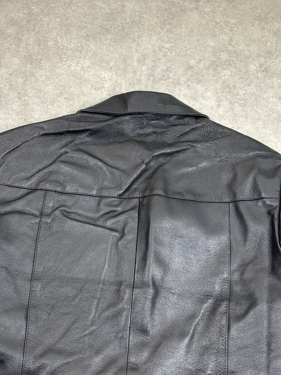 1990s Alexander McQueen Black Leather Wide Lapel Blazer Jacket AlbPRILi 8