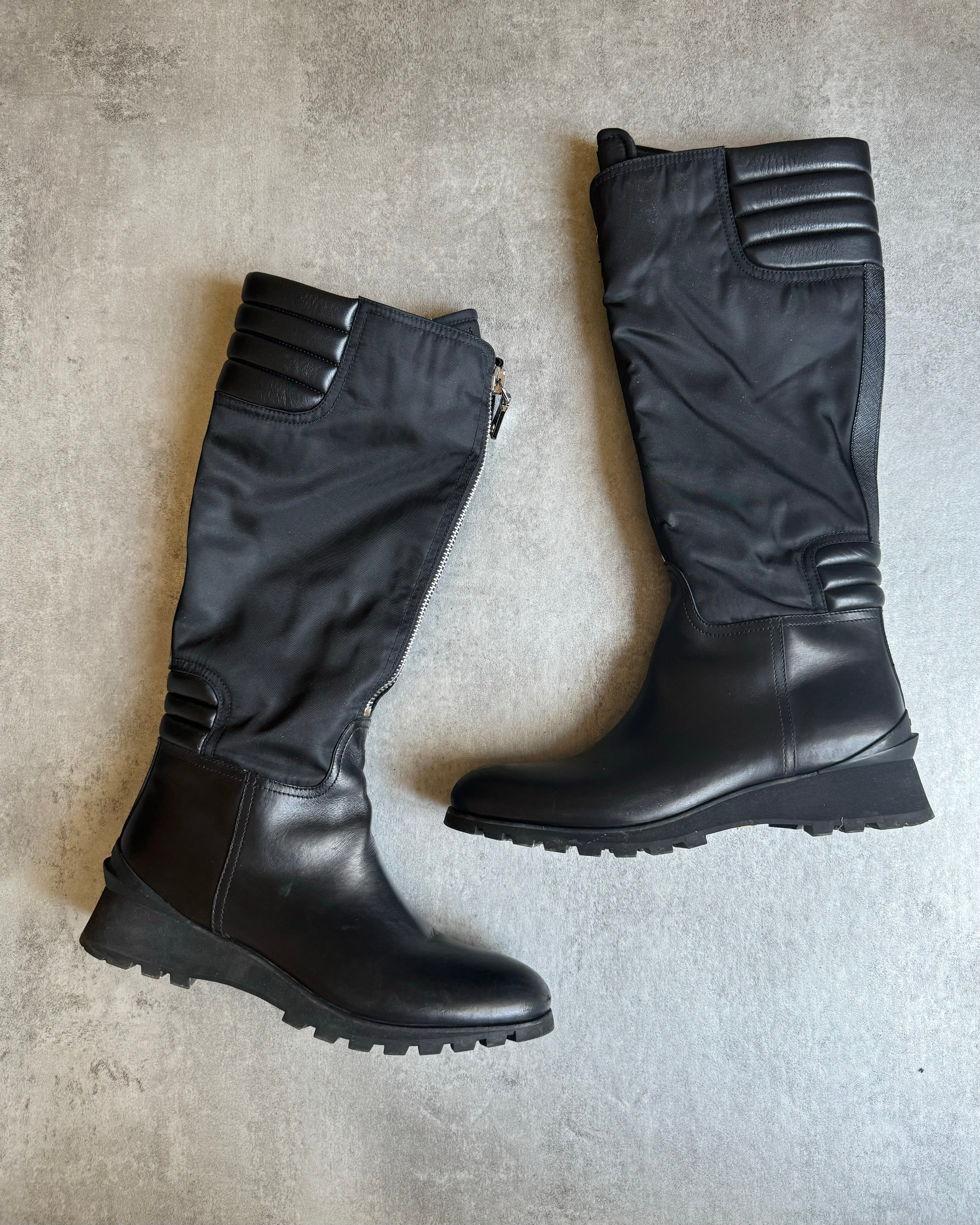2000s Prada Black Biker Leather Moto Boots (41) - 2