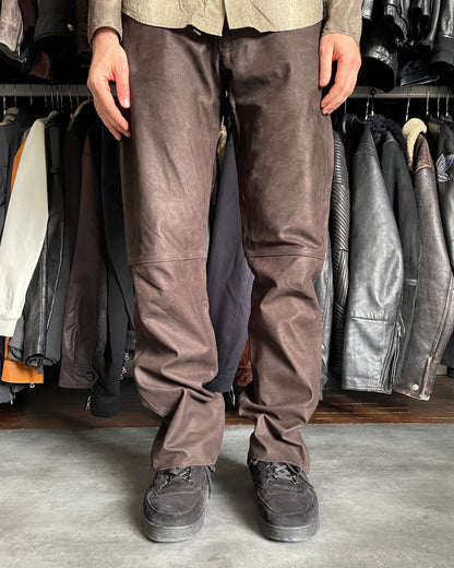2000s Armani Brown Cozy Leather Pants (L) - 2
